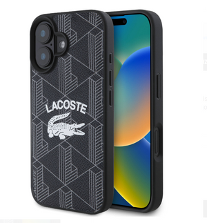 Apple iPhone 16 Kılıf Lacoste Orjinal Lisanslı M-safe Şarj Özellikli Mono Vintage Logo Kapaklı Kılıf