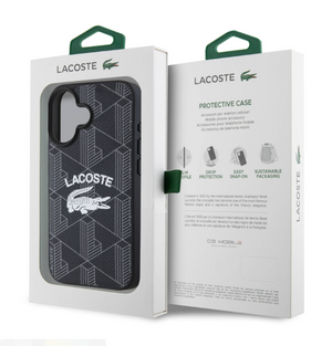 Apple iPhone 16 Kılıf Lacoste Orjinal Lisanslı M-safe Şarj Özellikli Mono Vintage Logo Kapaklı Kılıf