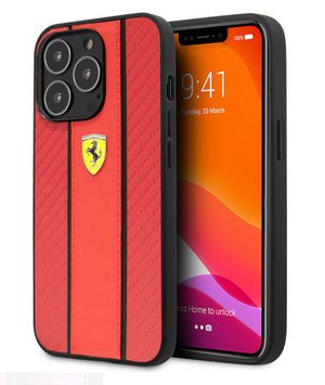 Apple iPhone 14 Pro Kılıf Ferrari PU Deri Ve Karbon Dizayn Kapak
