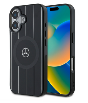 Apple iPhone 16 Kılıf Mercedes Benz Orjinal Lisanslı M-safe Şarj Özellikli Çift Katmanlı Paralel Çizgi Desenli Kapak