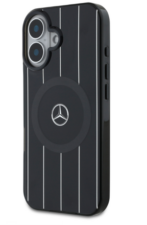 Apple iPhone 16 Kılıf Mercedes Benz Orjinal Lisanslı M-safe Şarj Özellikli Çift Katmanlı Paralel Çizgi Desenli Kapak