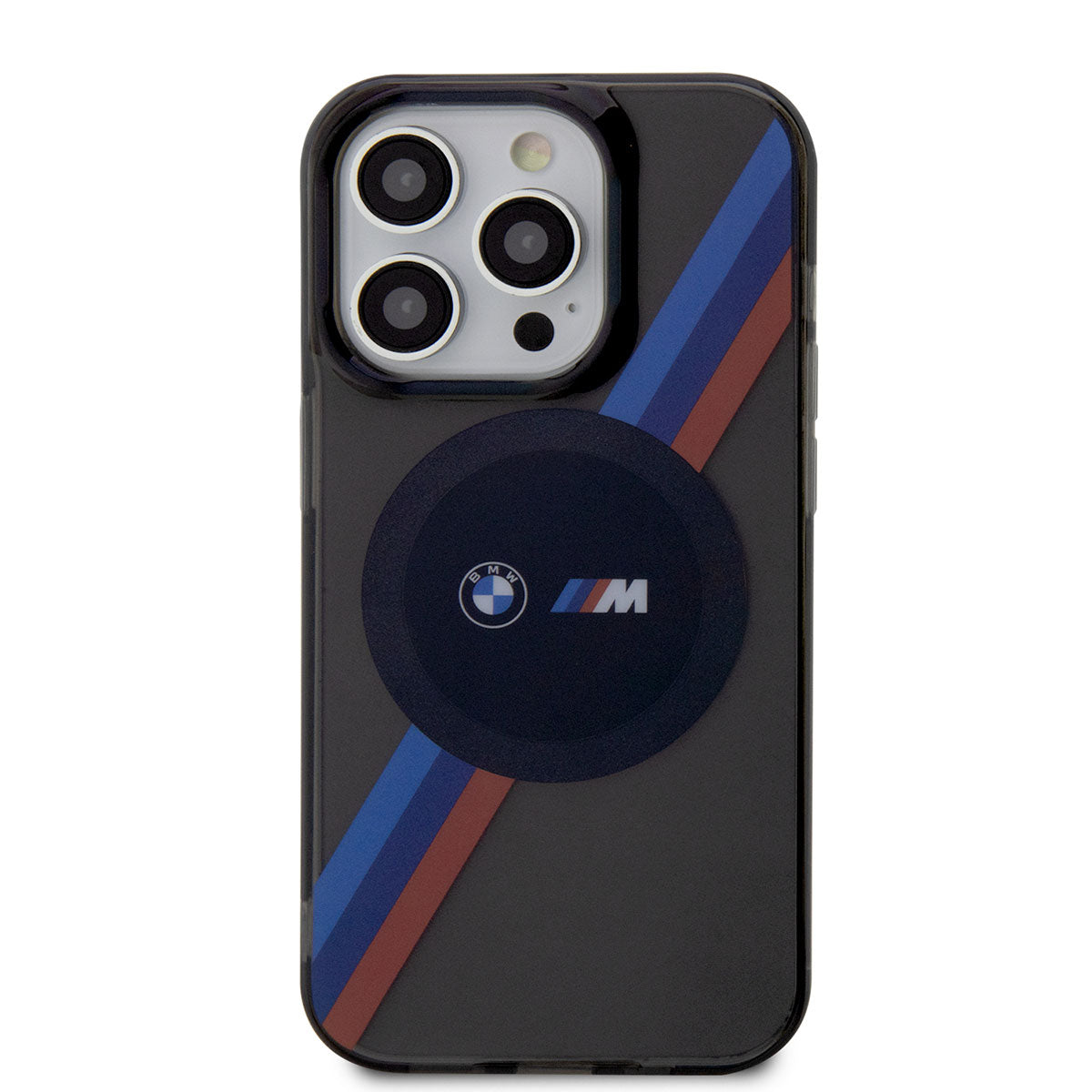 BMW iPhone 14 Pro Kılıf – M-Safe Uyumlu, Transparan, Üç Renkli Şerit Tasarım