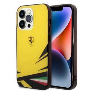 Ferrari iPhone 14 Pro Kılıf – Sarı, İtalyan Bayrak Baskılı, Özel Tasarım Kapak