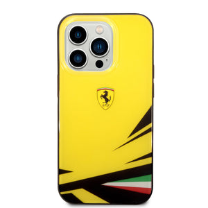 Ferrari iPhone 14 Pro Kılıf – Sarı, İtalyan Bayrak Baskılı, Özel Tasarım Kapak