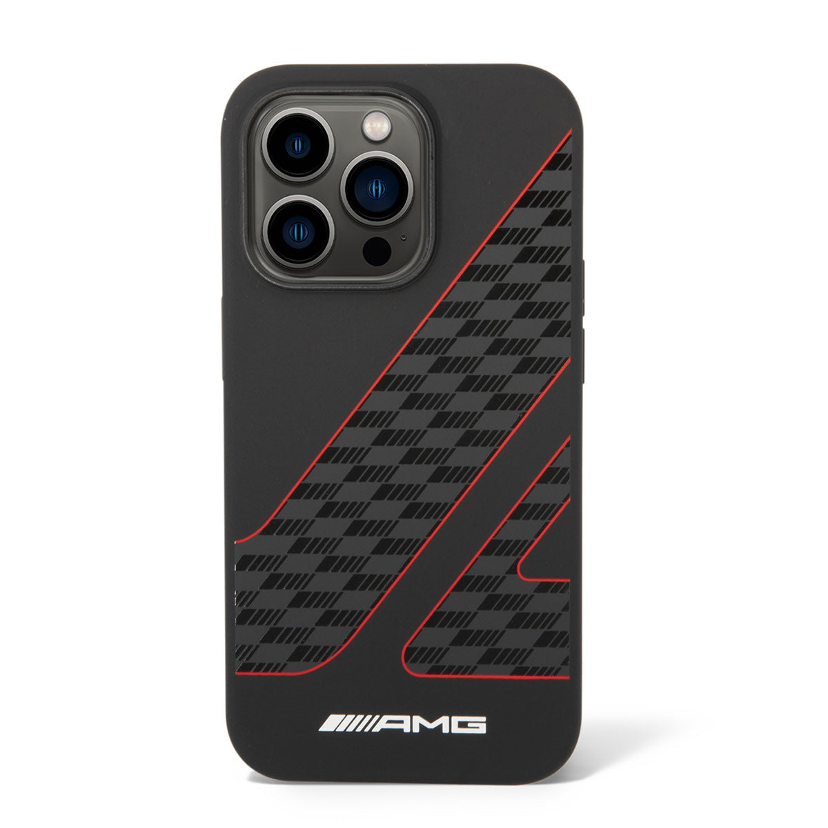 AMG iPhone 14 Pro Max Kılıf – M-Safe Uyumlu, Damalı Bayrak Desenli Liquid Silikon Kapak
