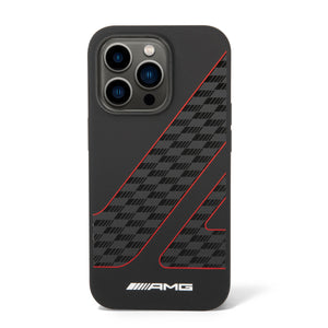 AMG iPhone 14 Pro Max Kılıf – M-Safe Uyumlu, Damalı Bayrak Desenli Liquid Silikon Kapak