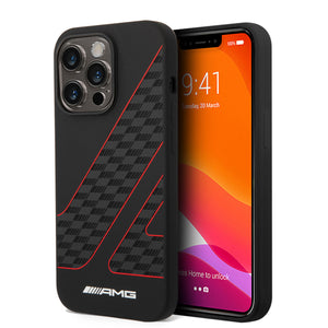 AMG iPhone 14 Pro Max Kılıf – M-Safe Uyumlu, Damalı Bayrak Desenli Liquid Silikon Kapak