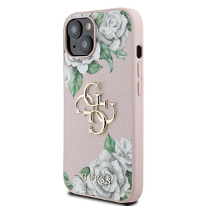 Guess iPhone 15 Kılıf – Orijinal Lisanslı, Gül Baskılı, Metal Logolu Tasarım