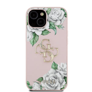 Guess iPhone 15 Kılıf – Orijinal Lisanslı, Gül Baskılı, Metal Logolu Tasarım