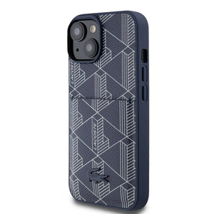 Lacoste iPhone 15 Kılıf – Orijinal Lisanslı, M-Safe Uyumlu, PU Deri Görünümlü Kartlıklı Monogram Desenli Kapak