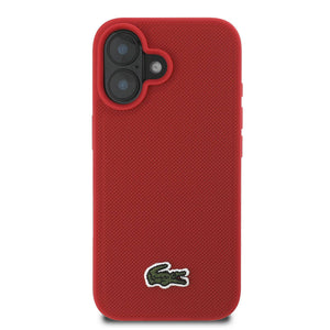 Lacoste iPhone 16 Kılıf – Orijinal Lisanslı, PU Pike Desenli, Dokuma Timsah Logolu Kapak