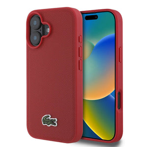 Lacoste iPhone 16 Kılıf – Orijinal Lisanslı, PU Pike Desenli, Dokuma Timsah Logolu Kapak