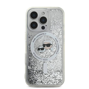 Apple iPhone 16 Pro Kılıf Karl Lagerfeld Orjinal Lisanslı M-safe Şarj Özellikli Sıvılı Simli KC Heads Kapak