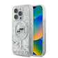 Apple iPhone 16 Pro Kılıf Karl Lagerfeld Orjinal Lisanslı M-safe Şarj Özellikli Sıvılı Simli KC Heads Kapak