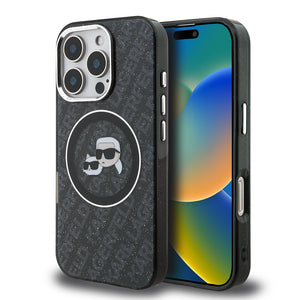 Karl Lagerfeld iPhone 16 Pro Kılıf – Orijinal Lisanslı, Simli Karl & Choupette Tasarımı
